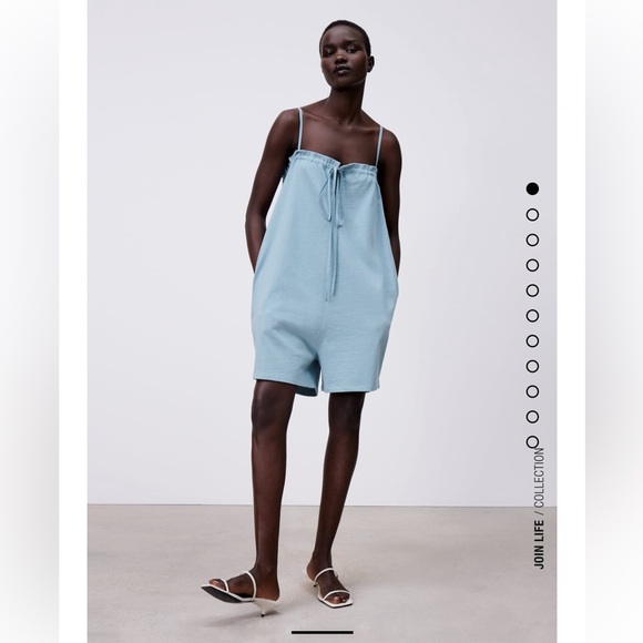 ZARA TIED SHORT JUMPSUIT ROMPER BLUE LARGE - Picture 2 of 9